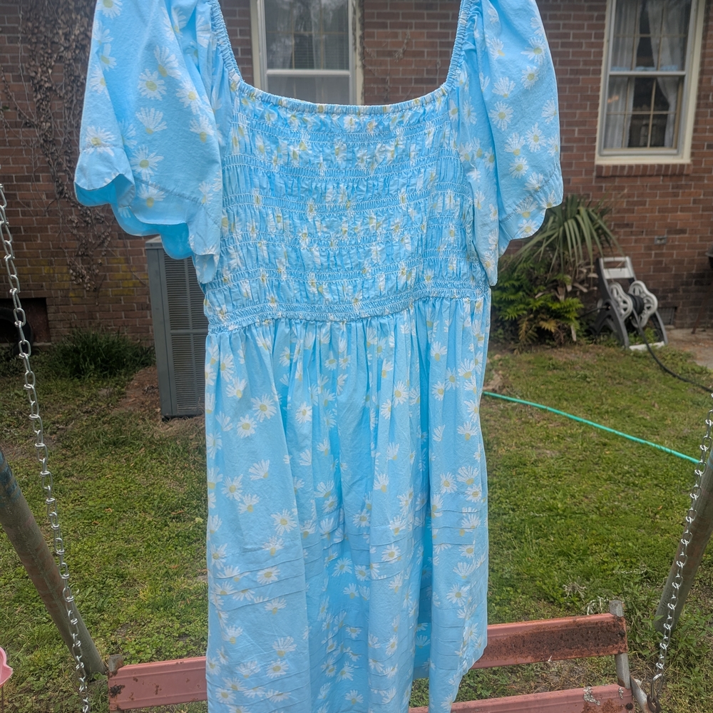 Simply Southern Light Blue Daisy Smocked Casual Dress